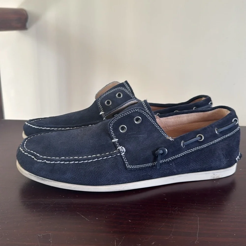 John varvatos blue slip on laceless boat shoes 11.5